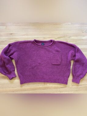 GAP roll neck cropped boxy chunky knit coastal cotton slouchy sweater